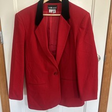 Sag Harbor Womens 100 Pure Wool Blazer Sz 14 Red Black Velvet Collar 90s VTG