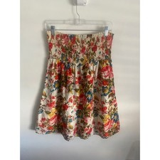 21 Smocked Bodice Floral Print Strapless Mini Dress Medium