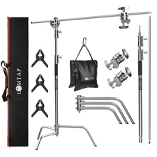  C Stand Light Stand Stainless Metal Photography Kit - Heavy Duty Silver