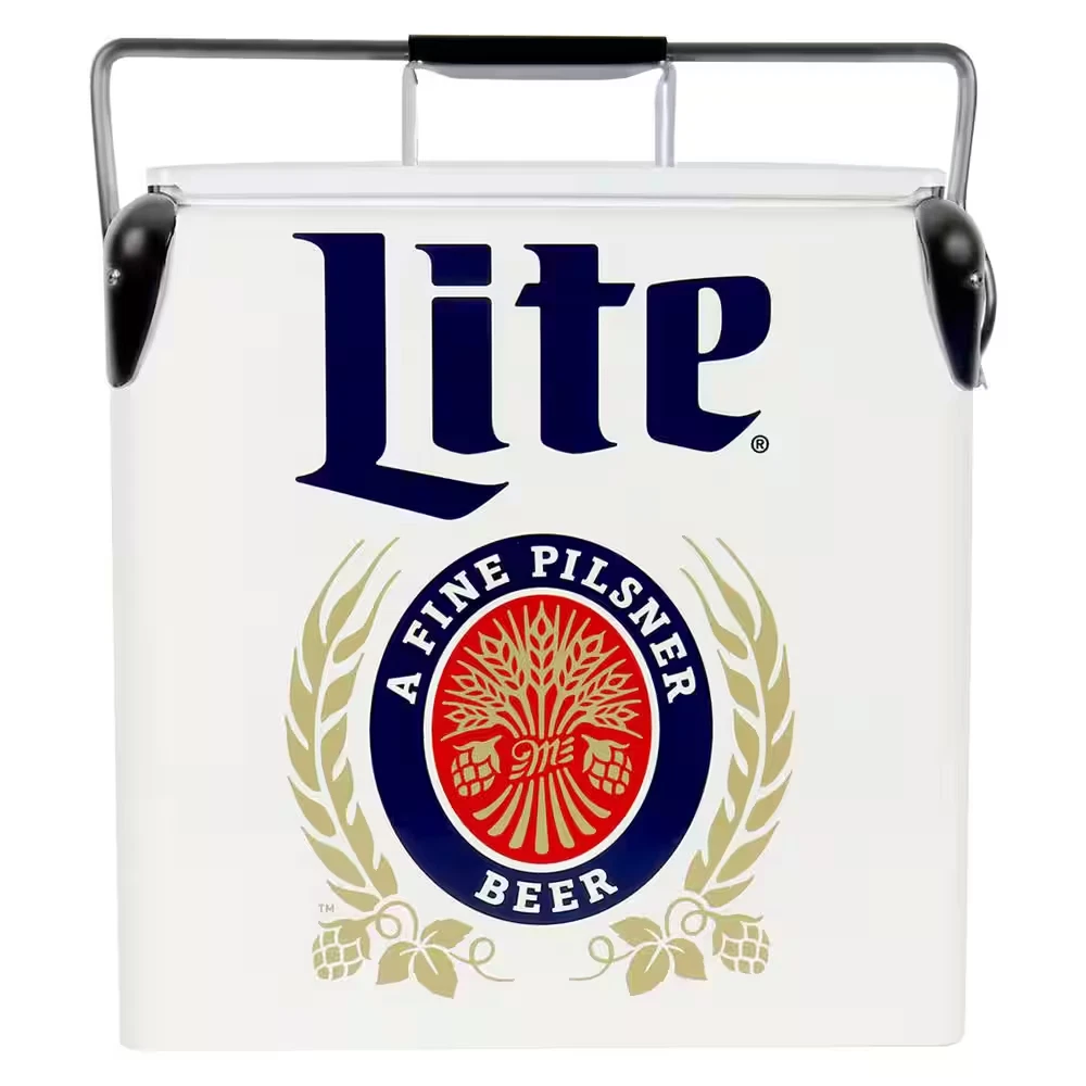 Retroice Chest Beverage Cooler with Bottle Opener 13L (14 Qt.) 18 Can, White and
