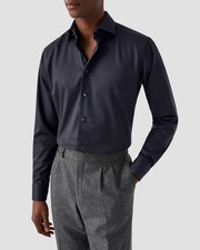 Eton Navy Signature Twill Paisley Effect Button Up Shirt 37 14.5 Cotton Slim Fit