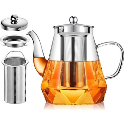 Glaskanne / Teekanne aus Glas mit Siebeinsatz (Edelstahlsieb) und Deckel, 1L