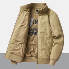 Men's Cotton Jacket Spring Autumn New Solid Color Casual Loose Multi-pocket