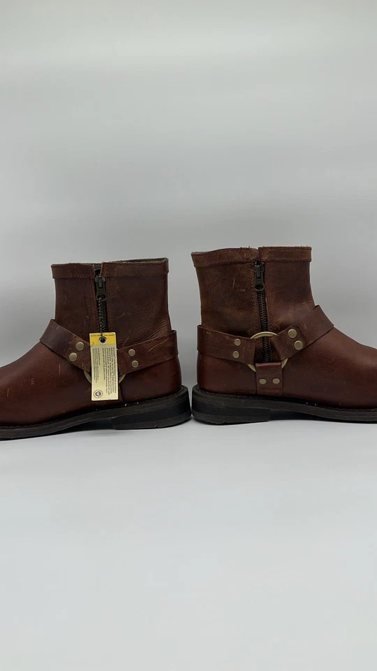 Caterpillar Hombres Arnés Cremallera Lateral Cuero Botas CAT Talla 10 M Marrón P719103 NUEVO Foto 3 de 4