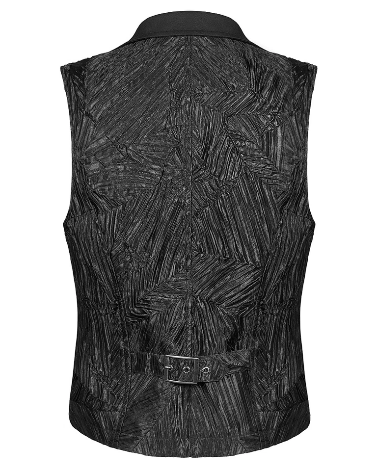 Punk Rave Mens Gothic Steampunk Pleated Waistcoat Vest Top Black Sateen Wedding - Image 2 of 4