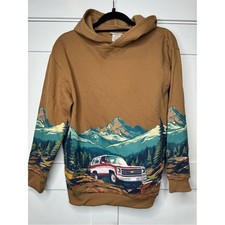 NWT boys xl 14/16 Tan Graphic Hoodie with Mountain Truck Print
