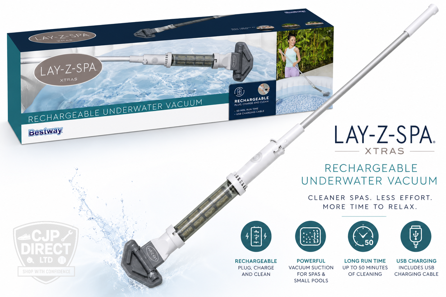 Lay-Z-Spa Underwater Cleaning Vacuum for Hot Tubs & Pools Water Powered Cleaner