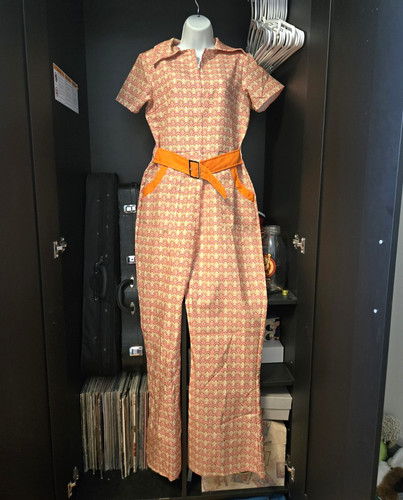 Smiffys 70s Inspired Retro Geometric Print Jumpsuit Belted Disco Flare Small S