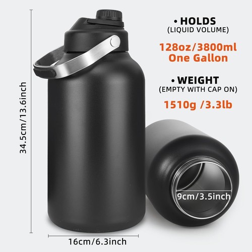 Stainless Steel 1 Gal Insulated Water Bottle For Hot & Cold Drinks - Picture 9 of 13