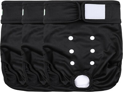 Weegreco 3PK Female Dog Washable Reusable Highly Absorbent Pet Diaper, Black, L