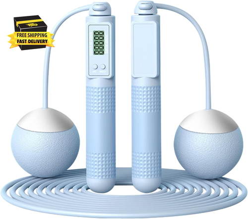 Jump Rope with Counter - Cordless, Weighted Ropeless Skipping Rope with Large Ba