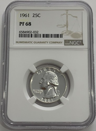 1961 NGC PF68 90% Silver Proof Washington Quarter Great Eye Appeal 25c White Lb - Picture 3 of 3