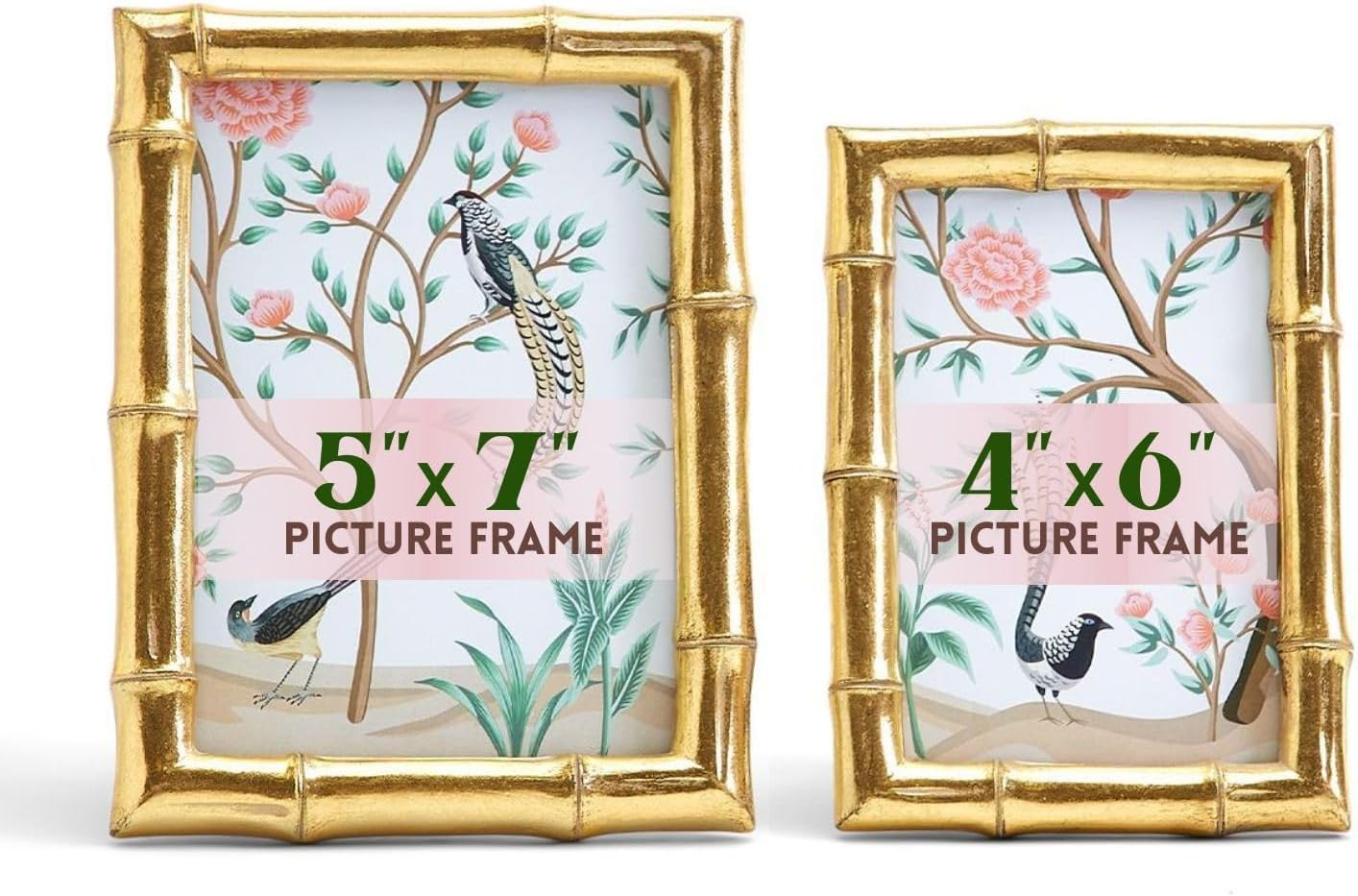 Bamboo Picture Frames, Decorative Wall & Tabletop 5X7 & 4X6 Gold Frame Set - Ver-image