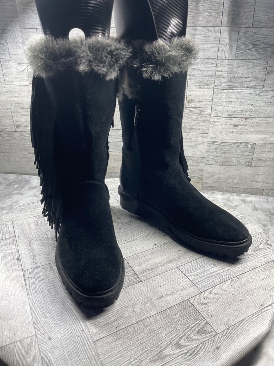 Sam Edelman Boots Women 8M Shoes Black Suede Faux Fur Lug Boho