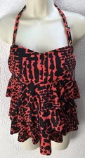 NEW ISLAND ESCAPE Leopard Print Tankini Top 3-Tier Bandini Coral Black SZ 10 NWT