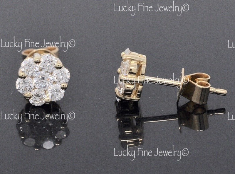 Round Invisible 0.75 ct 14k Solid Yellow Gold Diamond Stud Earring VS