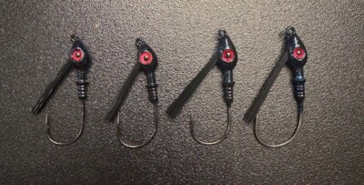Wisconsin Swim Jig Heads - Mustad Hook - Black w Blue Flake - 8 Pack