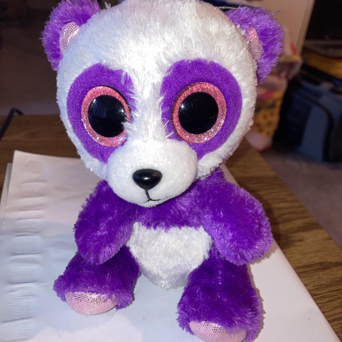 TY Beanie Boos Boom Boom Purple White Panda bear 6