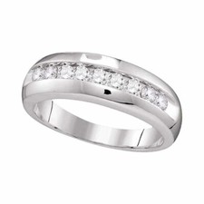 10k White Gold Mens Round Diamond Single Row Wedding Band Ring 1/2 Cttw