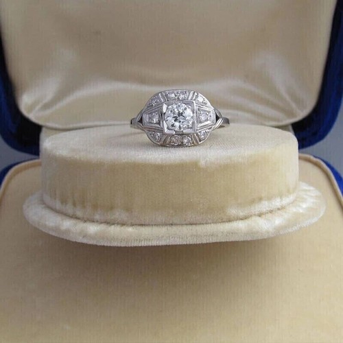 1.50Ct Simulated Diamond Art Deco Vintage Style Wedding Ring White Gold Plated - Picture 2 of 10