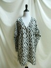 Athleta Size L Printed Kaftan Shirt Black White Button Side Slits Swim Cover