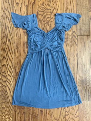 Green Dragon X Boston Proper Ruffled Cap Sleeve Wrap Front Mini Dress Blue M