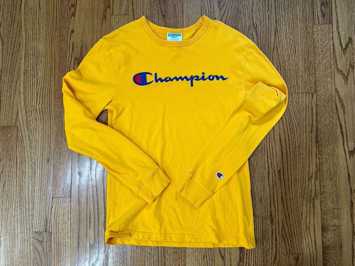 CHAMPION Vintage Yellow LOGO Long Sleeve Shirt Men Small CHAMPION Vintage Yellow LOGO Long Sleeve Shirt Men Small