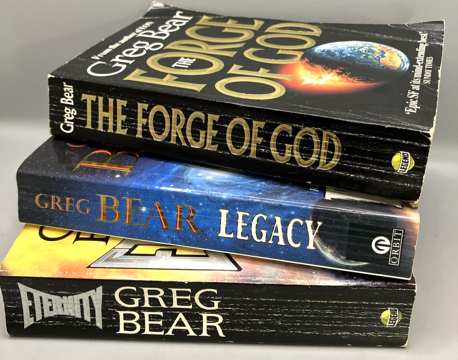 Greg Bear 3 Paperback Bundle Forge of God Legacy Eternity 1990s