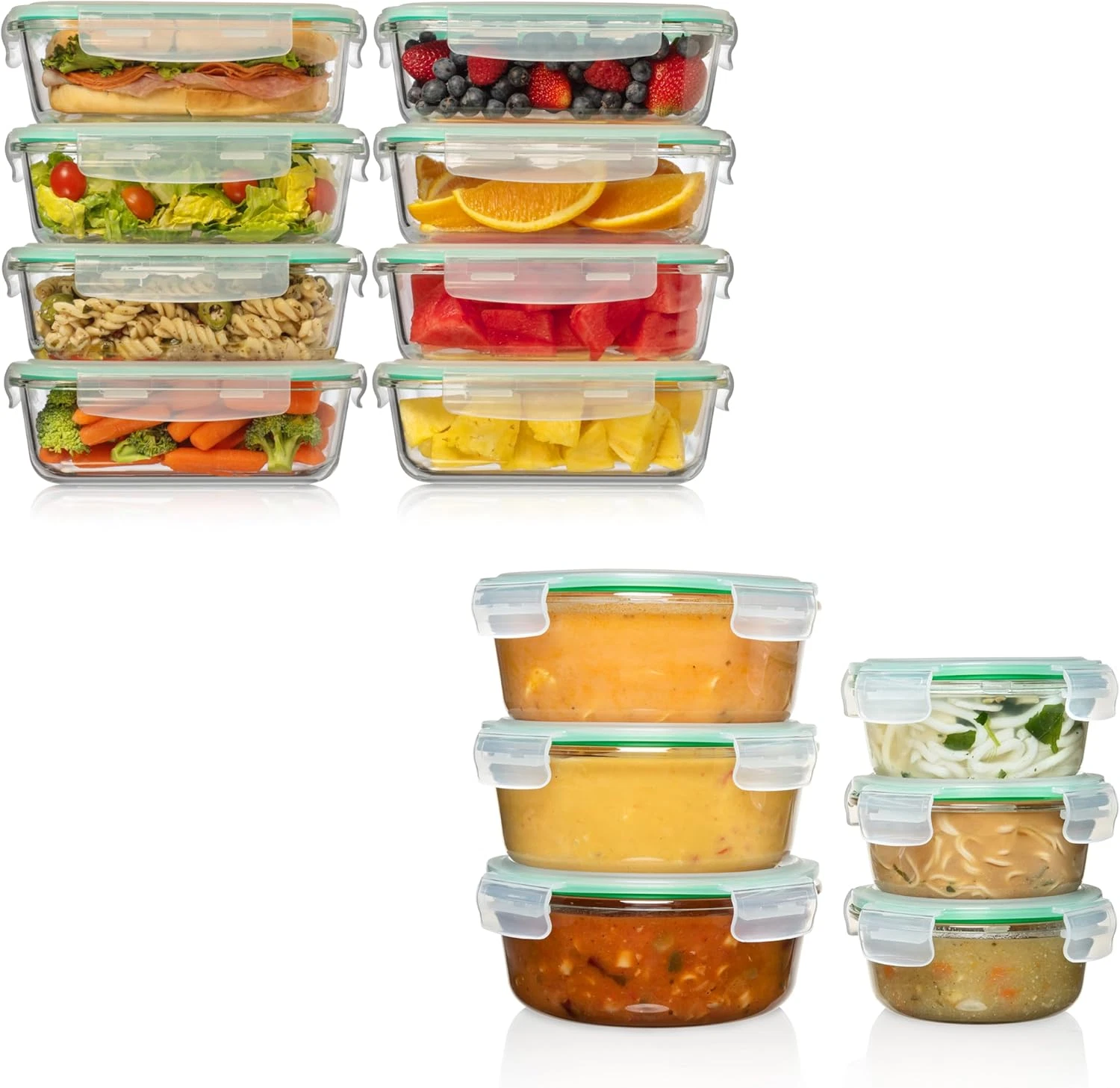 Premium Glass Food Storage Set - 14 Containers (2 Round & Rectangle)