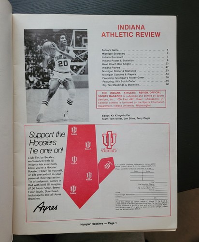 INDIANA VS MICHIGAN ASSEMBLY HALL BASKETBALL SIGNED MAGAZINE SCARCE 1977 - Picture 2 of 9