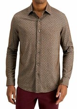 TASSO ELBA Brown Dotted Diamond Long Sleeve Front Button Shirt NEW XL