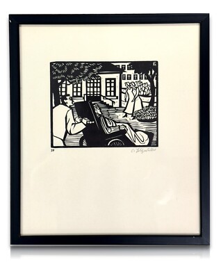 Conrad Felixmüller - Holzschnitt Woodcut - 'Krankenhaus im Garten' 1949 - Sign.