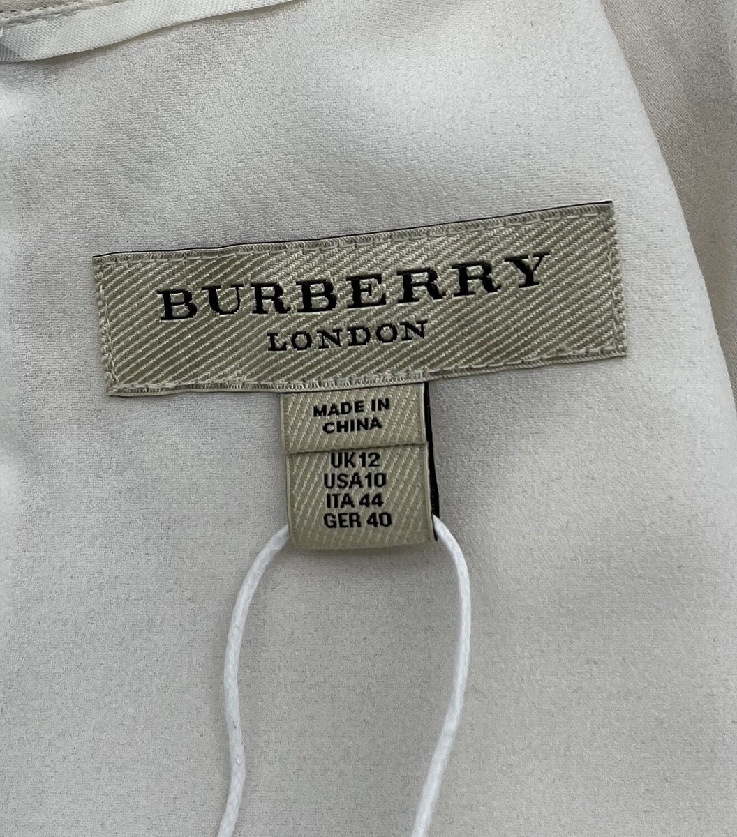 Burberry Off-White Silk Blend 3/4 Sleeve Faux-Wrap Gathered Zip