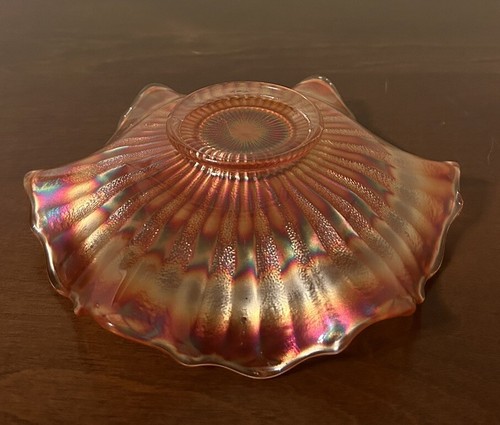 Antique Fenton Marigold Carnival Glass Ruffle Stippled Rays Unmarked Raised Base - Picture 3 of 7