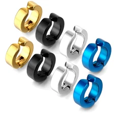 1Pair Cuff Fake Hoop Earrings Non-Piercing Stainless Steel Clip on For Men Women