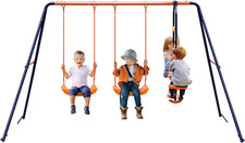 Metal Swing Set with 2 Belt Swings, 1 Seesaw Play Set, Heavy Duty Metal A-Frame