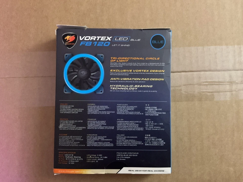 Rodamiento hidráulico LED azul Cougar Vortex FB120 12 VDC - 3 ventiladores Foto 3 de 4