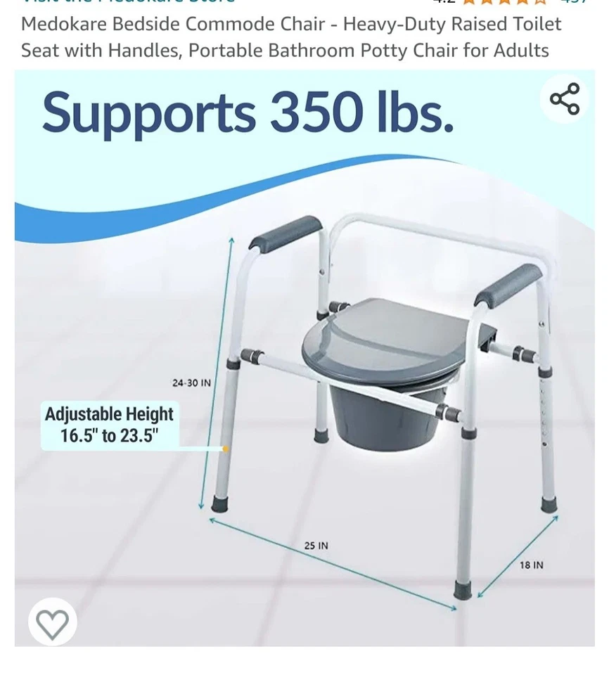 Medokare Foldable Bedside Adult Potty Chair Heavy-Duty Steel (MK3303) - Image 3 of 4