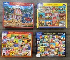 Lot of 4 White Mountain Puzzles 1000 Country Store World Tour Farm Complete