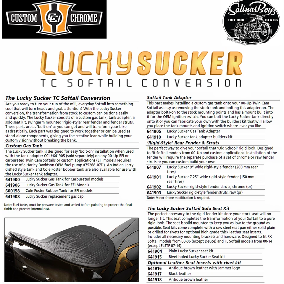 Lucky Sucker Fuel Gas Tank Fit For Harley EFI Twin Cam Softails 2000-later — 第 4/4 张图片