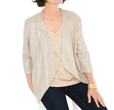 Chico's Foiled Linen Drape Jacket - Sand Metallic Gold - Size 3 XL/16
