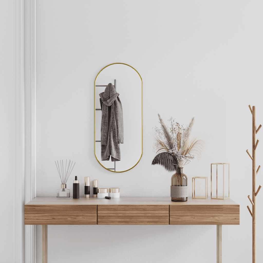 Specchio Parete Dorato Ovale 80x35 - Arredo Moderno Luxury
