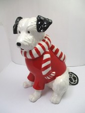 DEPT 56 Christmas Dog Figure Sweater Scarf Red White 2015 Fetch the Spirit 6.5"