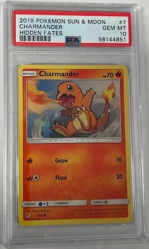 2019 CHARMANDER PSA 10 SUN AND MOON POKEMON HIDDEN FATES #7 NINTENDO GNAW CARD