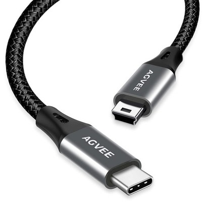 AGVEE 10ft USB-C to Mini USB Cable, Braided Durable Mini-B 10ft, Dark Gray 
