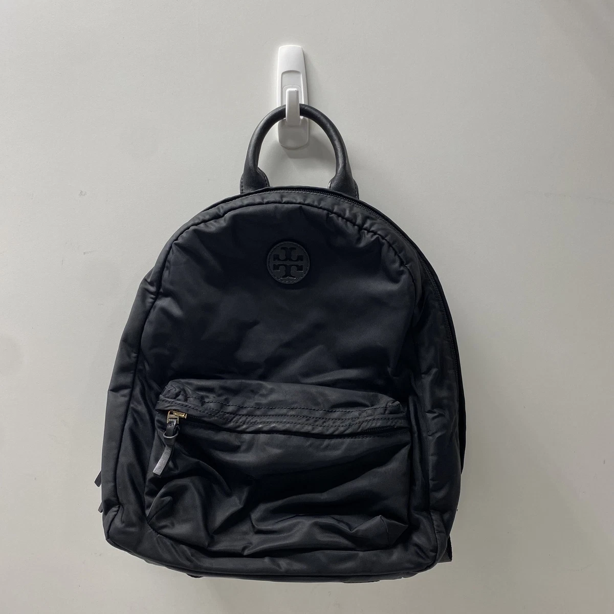 Tory Burch Perry Nylon Backpack Bag, Black with Green Quilted material Printed Nylon Flap Backpack: Women main image 4