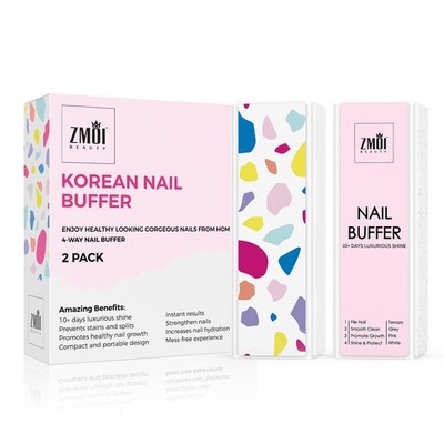 Professional Nail Buffer Block 2 Pack - Korean 4-Ways Buffing Block The Secre...