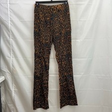 Pretty Little Thing women's brown leopard lightweight wide leg casual pants 6