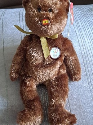TY Beanie Baby Champion the Bear Fifa World Cup 2002 Spain sehr guter Zustand mit Etikett