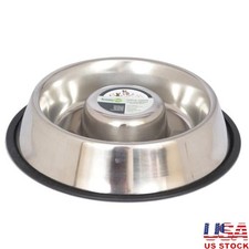 Slow Feeding Stainless Steel Pet Bowl Anti Skid Dogs Cats Dishwasher Safe New